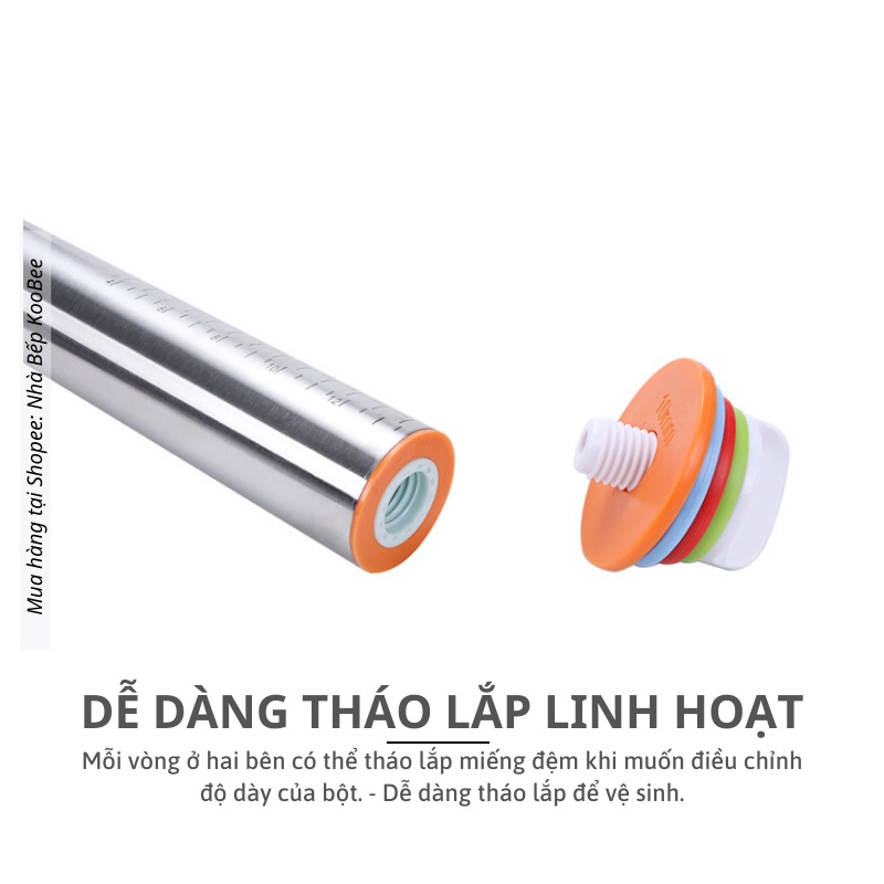 Cây lăn bột Inox 43cm có thể điều chỉnh theo độ dày của bột KOOBEE - Dụng cụ làm bánh cao cấp