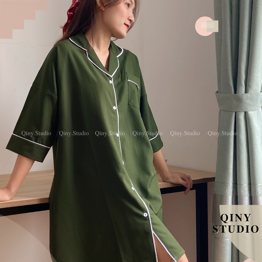 Đồ ngủ nữ Qiny Shop Đầm ngủ mặc nhà nhiều màu pijama lụa dáng suông bigsize
