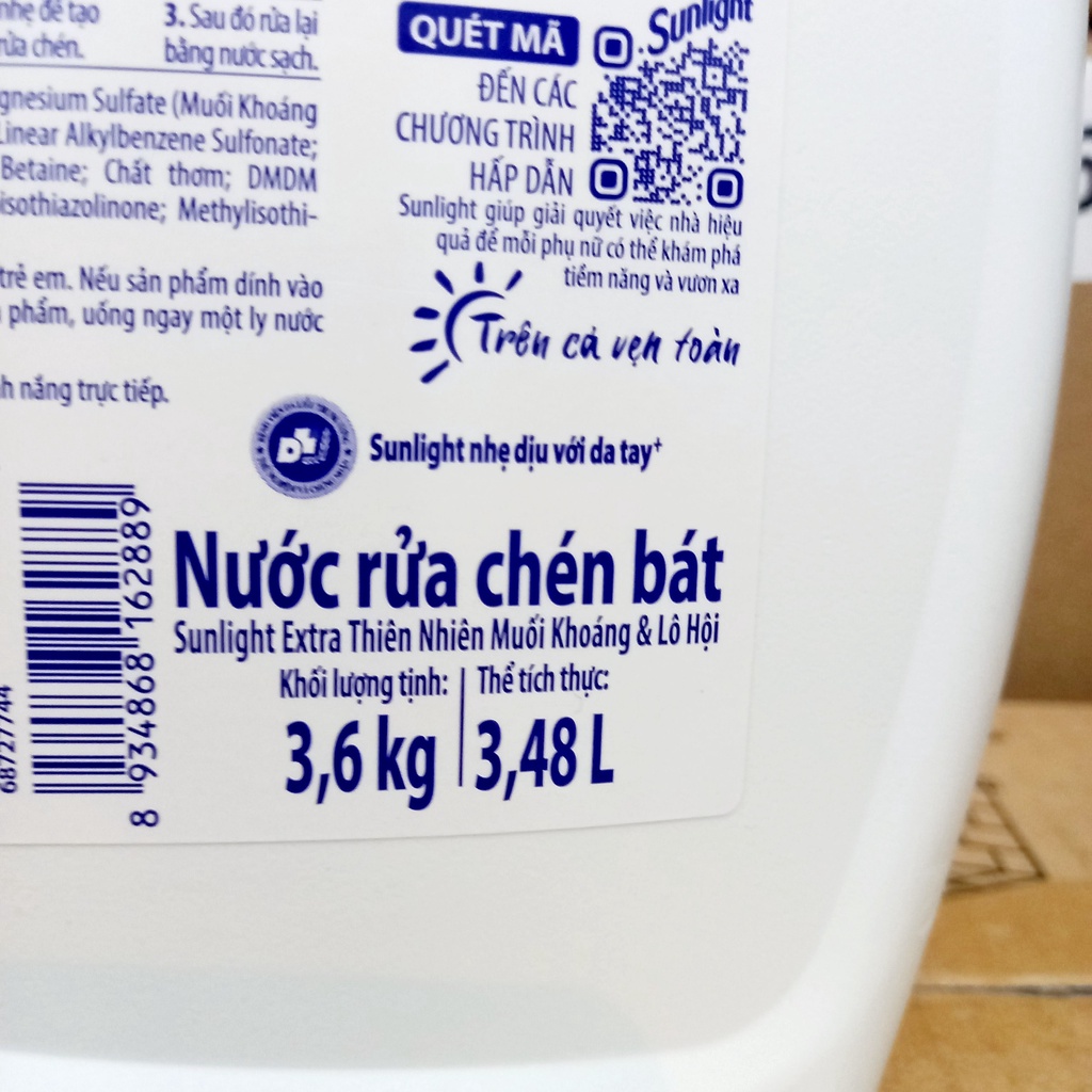 Nước rửa chén Sunlight can 3.6kg thiên nhiên lô hội