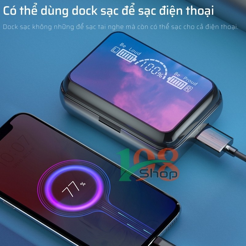 Tai Nghe Bluetooth TWS R12 Bass chắc khỏe, Công nghệ bluetooth 5.1 TWS âm thanh nổi, Cảm ứng chạm, Tích hợp sạc dự phòng