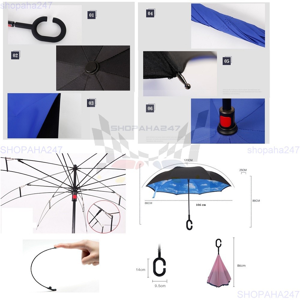 ô dù mở ngược che mưa nắng lưu ly tím