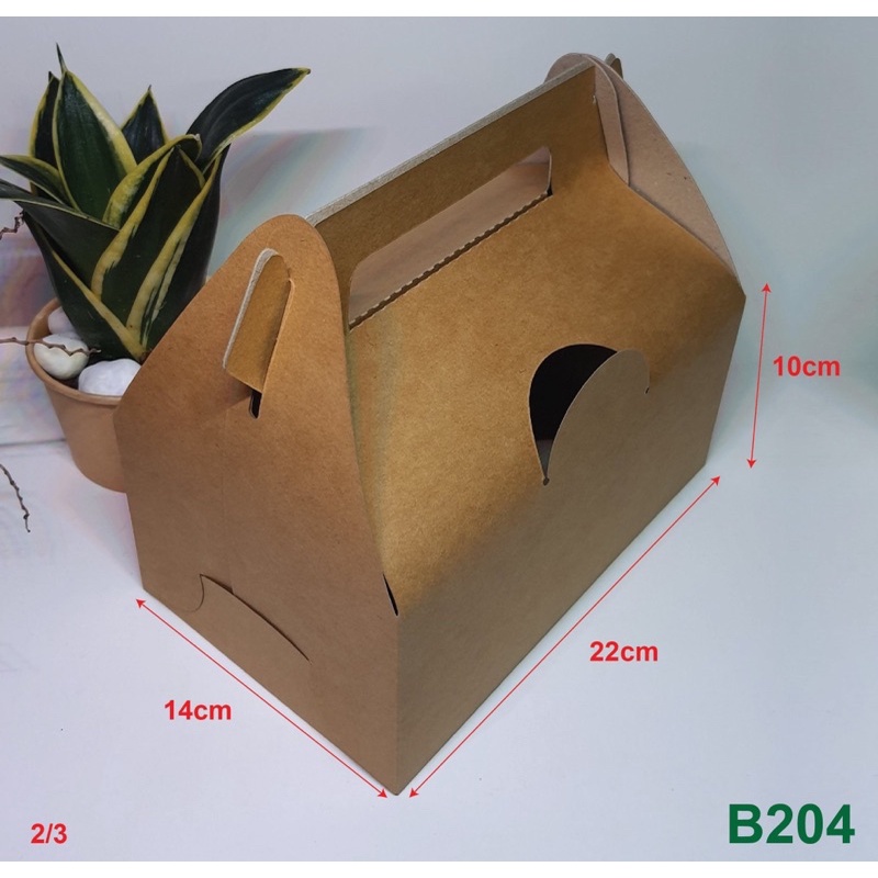 50 Hộp giấy kraft có quai xách đựng thức ăn ( gà rán, bánh) B204-N (22x14x10)