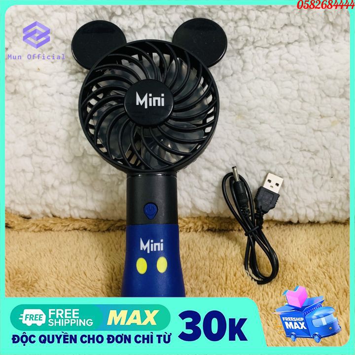 Quạt Cầm Tay Cute Mini 5W 4 Cánh 2 Tốc Độ Gió, Có Đèn Ban Đêm, Có Thể Sạc Pin, Bảo Hành 1 ĐỔI 1