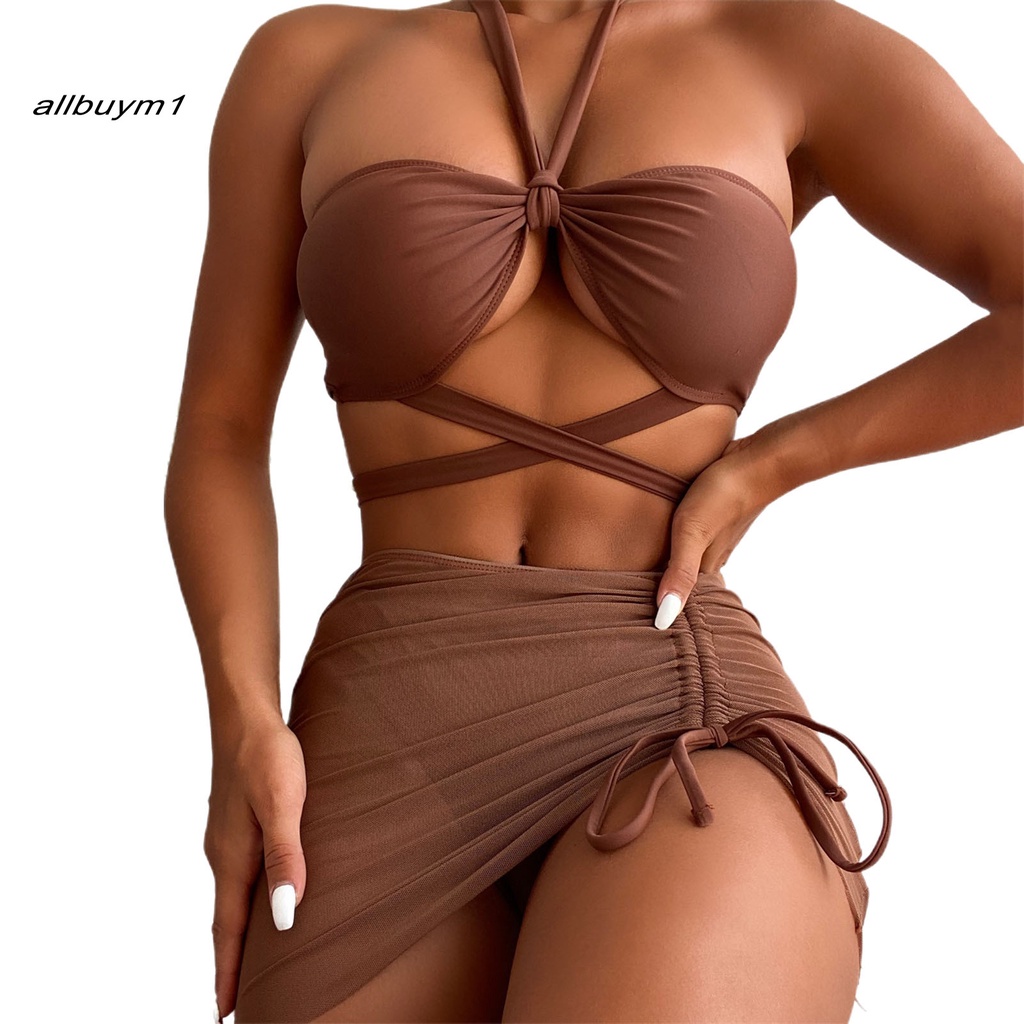 Set bikini hở lưng xếp nếp có đệm ngực đi biển đi tắm thời trang mùa hè
