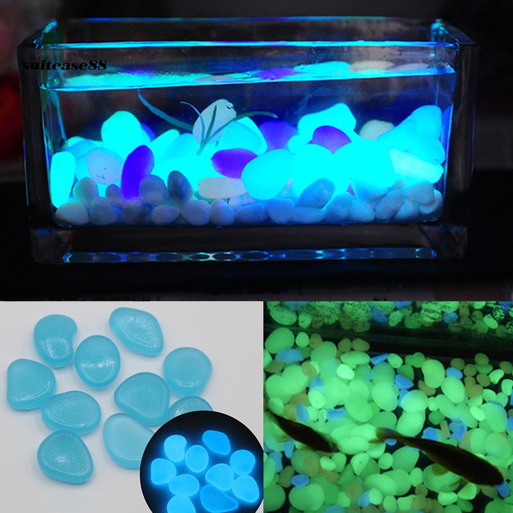 SUT♕100Pcs Glow In The Dark Pebbles Stones Luminous Aquarium Garden Fish Tank Decor