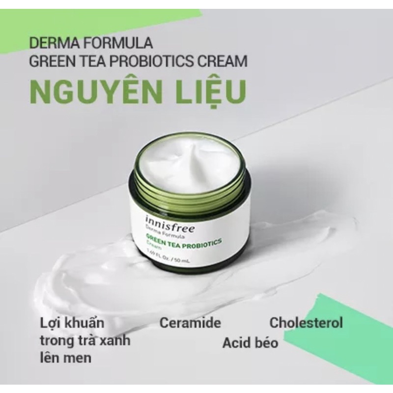 Kem dưỡng ẩm phục hồi bảo vệ da innisfree Derma Green Tea Probiotics Cream 50 mL