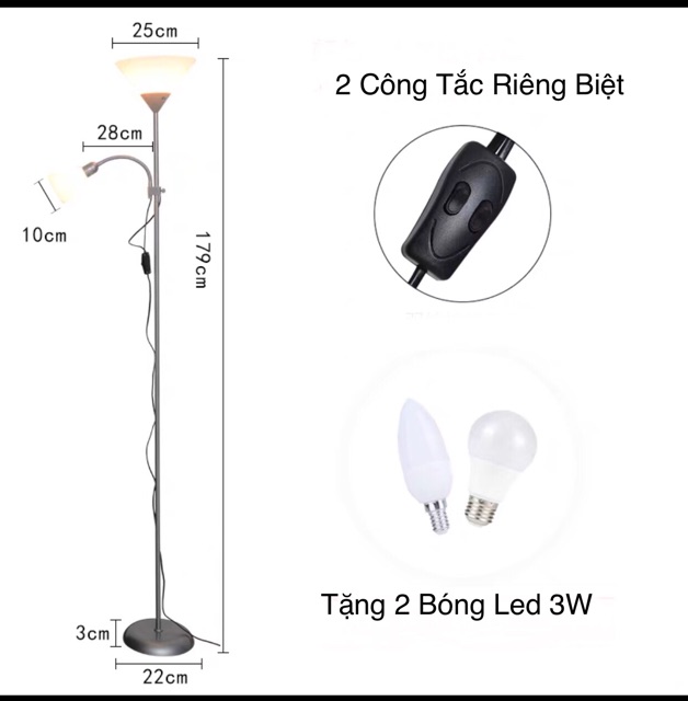Đèn cây đứng 2 nhánh Nordic phong cách Bắc Âuđã bao gồm bóng LED