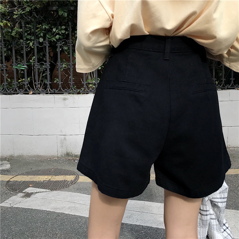 Quần short denim kumikumi HUANG YOYO ống rộng ống rộng lưng cao thời trang Hàn Quốc 2023 cho nữ