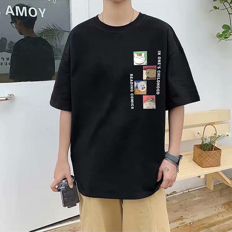 Áo Thun Tay Ngắn Dáng Rộng In Họa Tiết Hoạt Hình Phong Cách Hàn Quốc Thời Trang Cho Nam unisex in hoa Soild color new t shirt