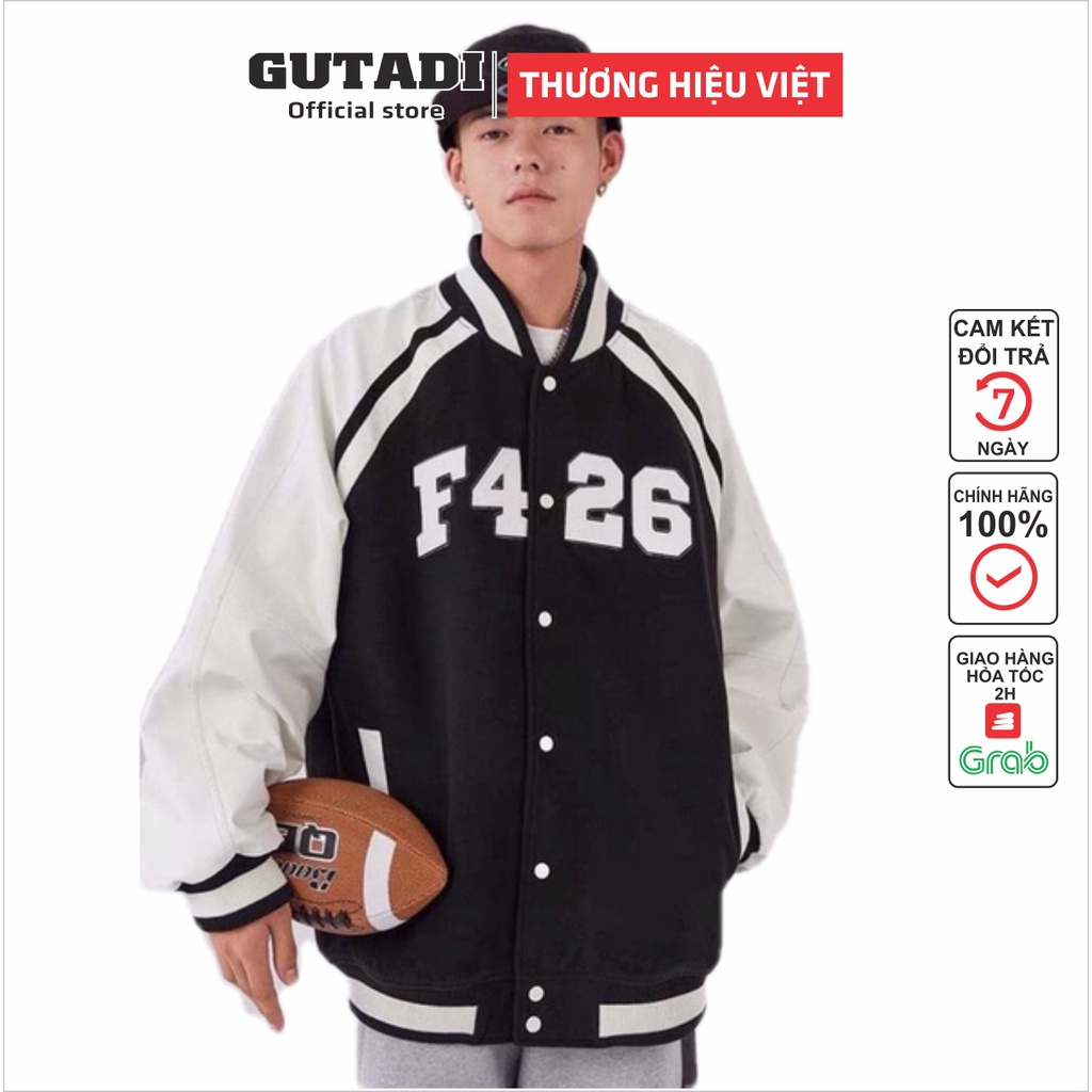 Áo Khoác bomber da lộn F426 áo varsity chống nắng Nam Nữ BTS GUTADI
