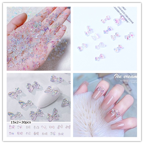 Bộ 30 Phụ Kiện Trang Trí Móng Tay Hình Nơ Bướm Xinh Xắn