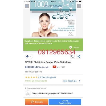 Viên uống Glutathione 1000mg hỗ trợ trắng da, đẹp da, giảm nám tốt cho phụ nữ 30 viên chính hãng