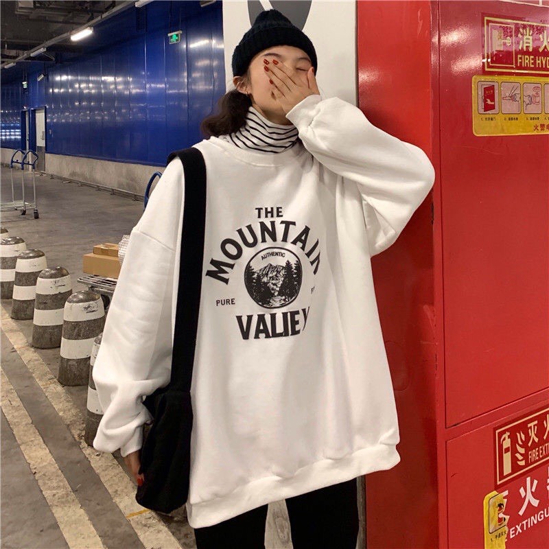 Áo Sweater Mountain PEONYB Unisex  Nỉ form rộng tay bồng in hình valiey kiểu dáng vintage đường phố hàn quốc
