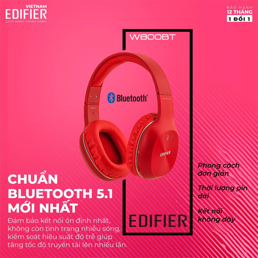 Tai nghe Bluetooth 5.1 thể thao EDIFIER W800BT Plus Chống ồn - Hàng phân phối chính hãng - Bảo hành 12 tháng 1 đổi 1