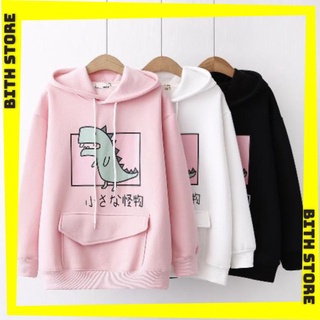 Áo khoác hoodie nỉ nữ có túi trước in khủng long so kiu, áo hoodie khủng long đẹp chất nỉ bông