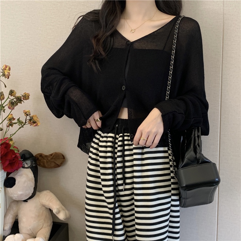 Áo Cardigan Dệt Kim Tay Dài Cổ Chữ v Màu Trơn 51714