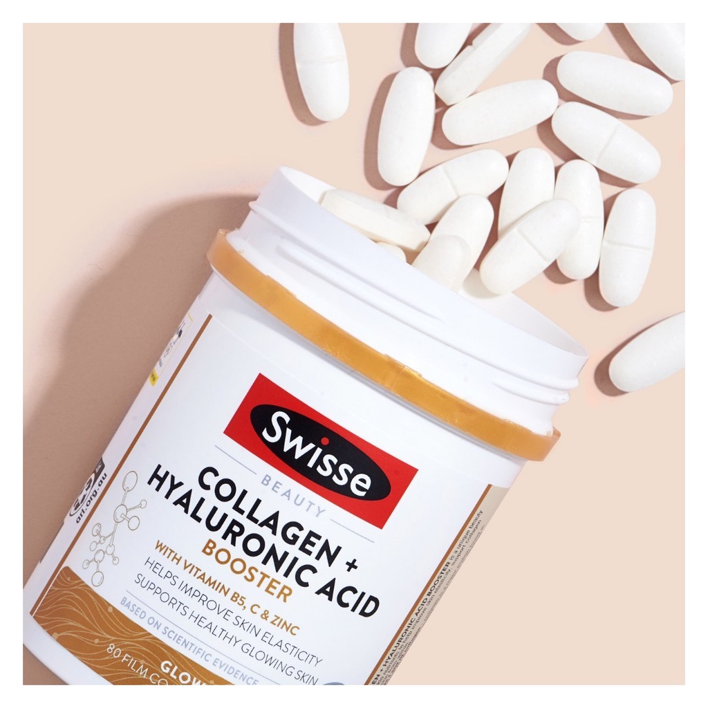 Viên uống collagen cấp nước, cấp ẩm Swisse Beauty Collagen + Hyaluronic