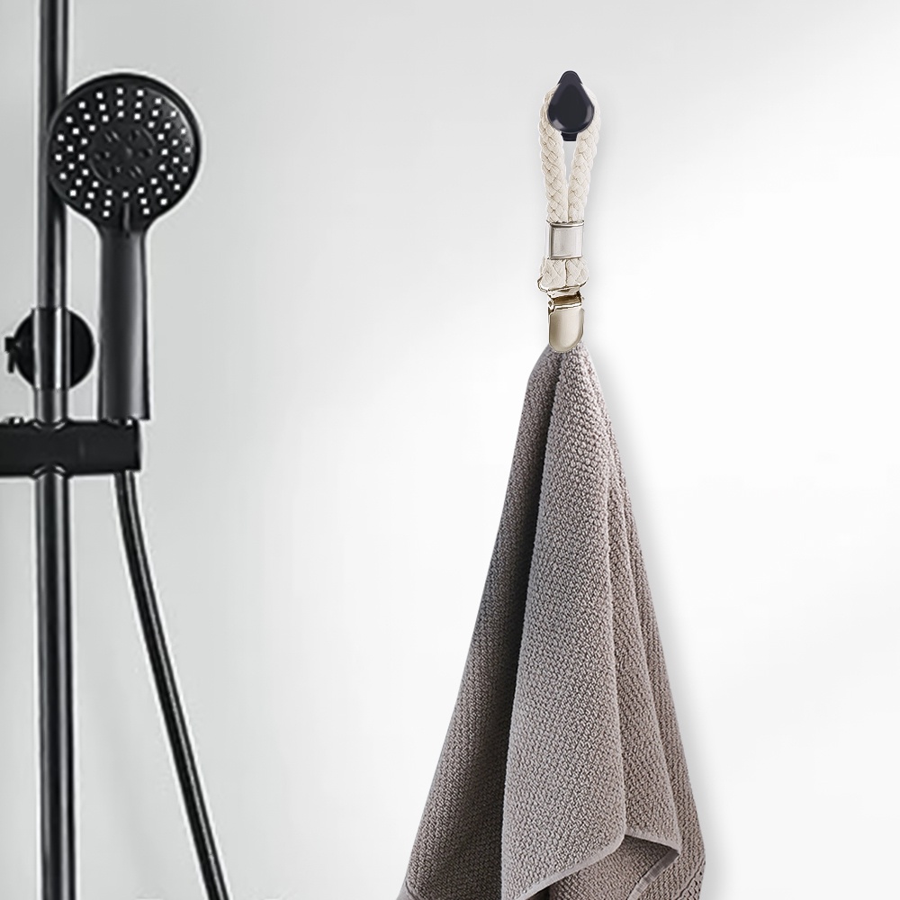 Set 4/6 Móc Treo Khăn Bằng Dây Cotton Bện Màu Trắng Có Kẹp Kim Loại Đa Năng