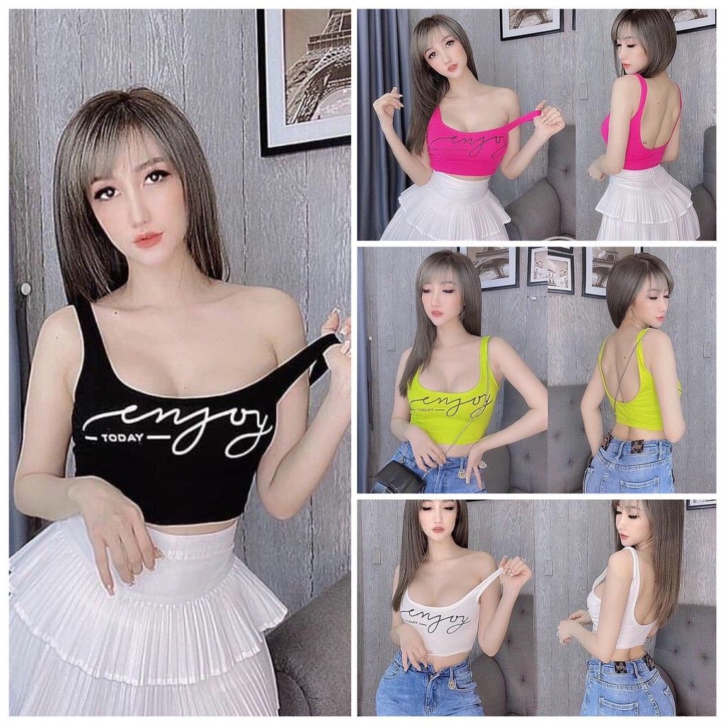 Áo Thun hai dây croptop in