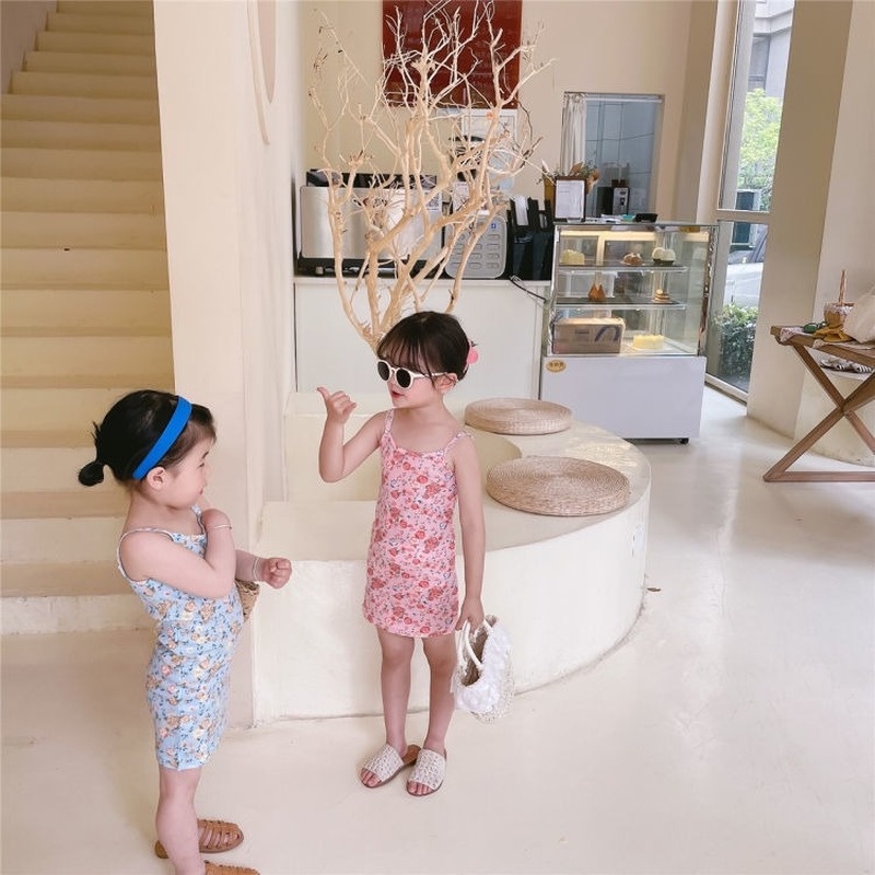 Đầm Lửng Hai Dây Ôm Dáng In Họa Tiết Hoa Thời Trang Mùa Hè Cho Bé Gái