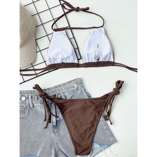 [BKN1251] &lt;ÂU&gt; SET BIKINI NÂU SOCOLA CUTOUT NGỰC