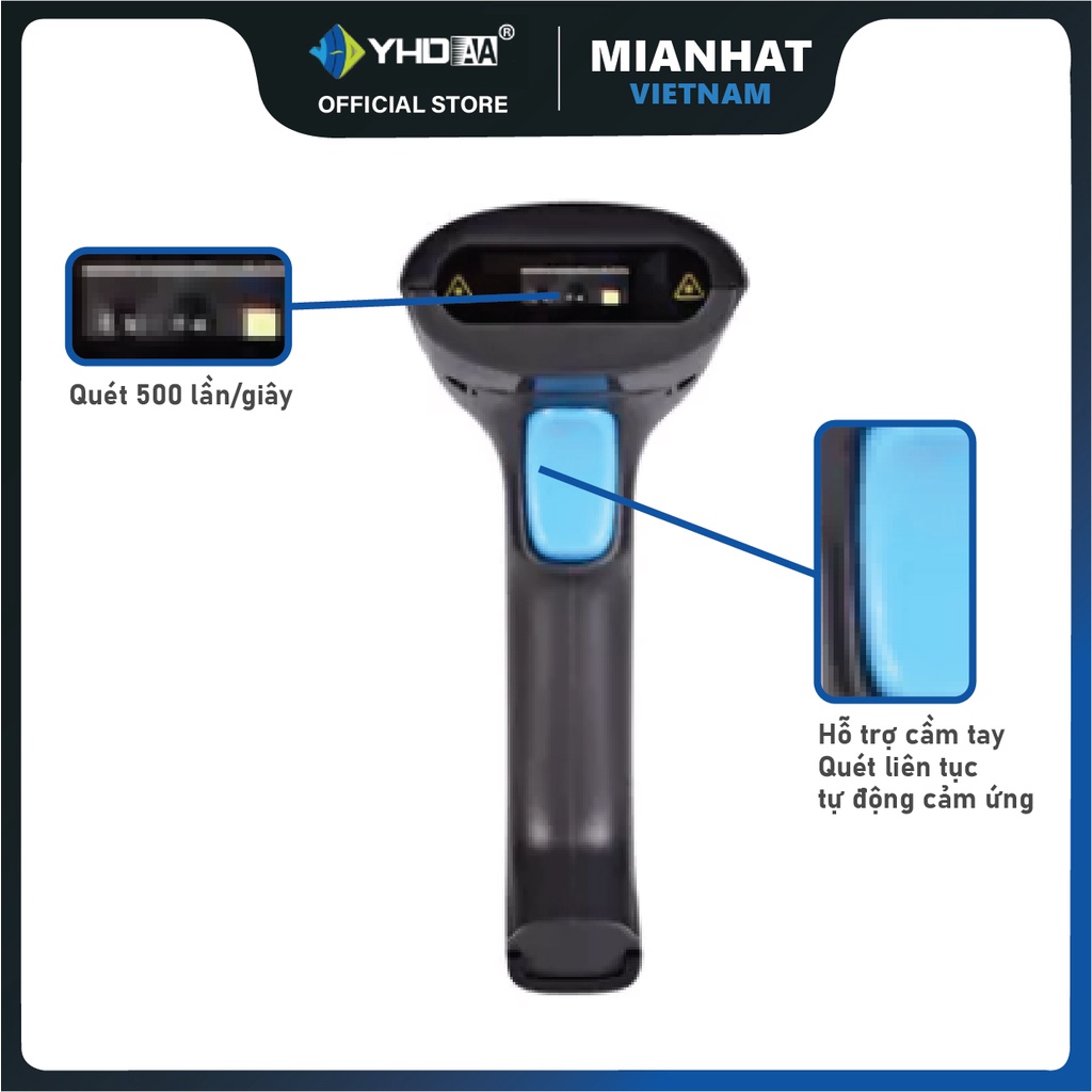 Máy quét mã vạch có dây YHD 6200D 2D - Máy đọc mã vạch Barcode, Qrcode dùng dây trực tiếp trên Máy tính
