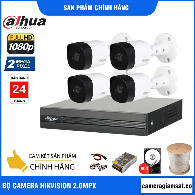 FREESHIPBỘ CAMERA GIÁM SÁT DAHUA 2.0MP, FHD 1080P - BỘ [1/2/3/4] CAMERA, KÈM ĐỦ PHỤ KIỆN - HÀNG CHÍNH HÃNG DSS