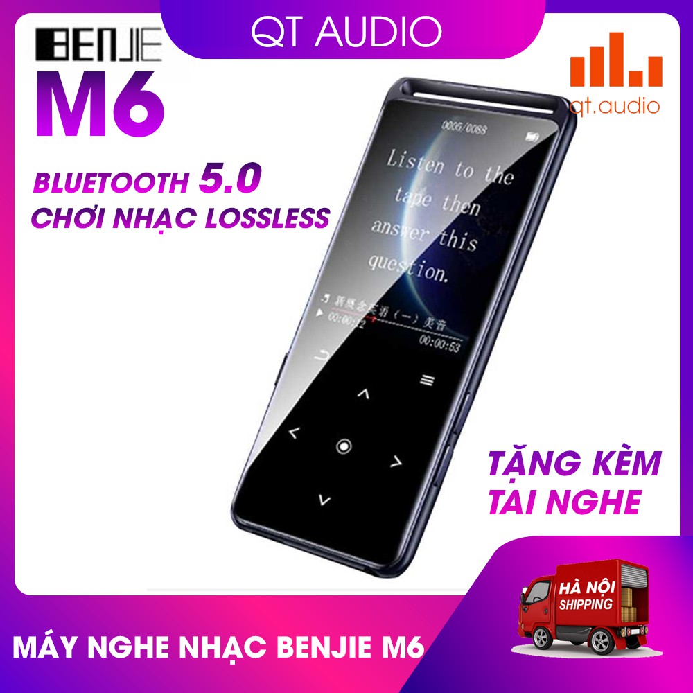 Máy nghe nhạc benjie M6,16Gb bộ nhớ trong và bluetooth 5.0, tặng kèm tai nghe
