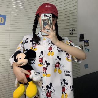 Áo Sơ Mi Nữ Tay Lỡ In Hình Chuột Mickey Hoạt Hình Thời Trang