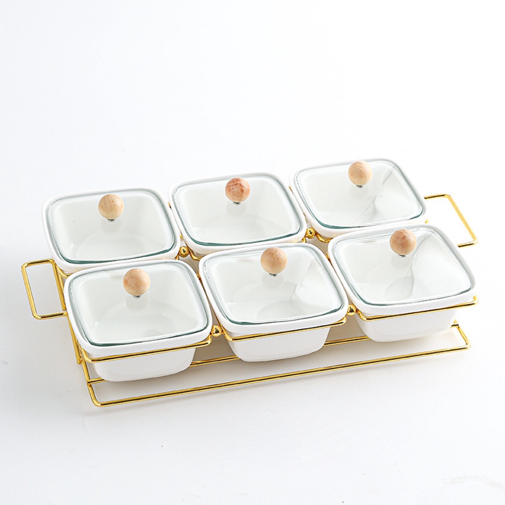 Khay Sứ Có Ngăn Đựng Đồ Ăn Vặt/Kẹo/Thức Ăn Vặt Chống Ẩm Có Nắp Đậy
