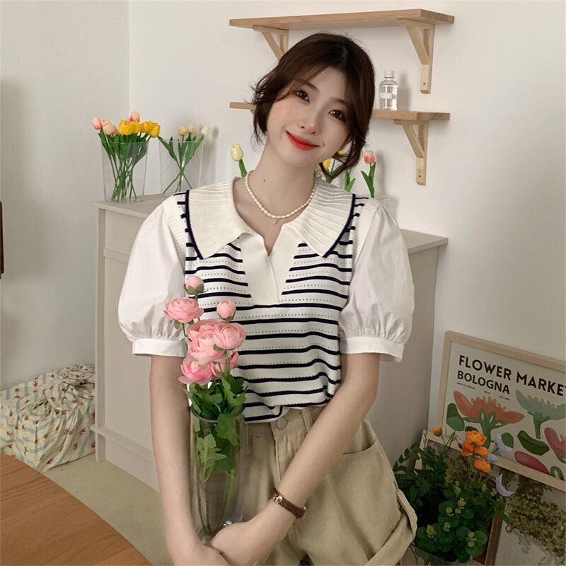 Áo Thun polo Ngắn Tay Họa Tiết Sọc Ngang Thời Trang Dành Cho Nữ  tao bao