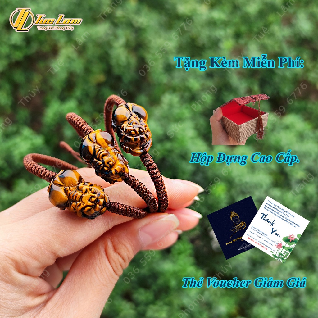 Vòng tay dây chỉ bện handmade tỳ hưu tài lộc màu nâu vàng hợp mệnh kim thổ - Tuệ Lâm