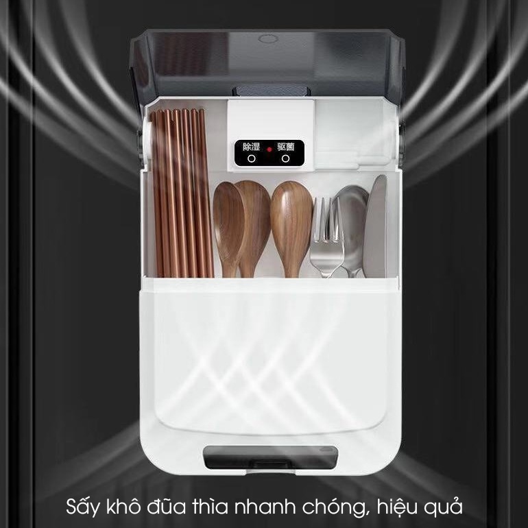 Máy sấy đũa thìa khử khuẩn sấy khô tiệt trùng dán tường có sạc USB tiện dụng