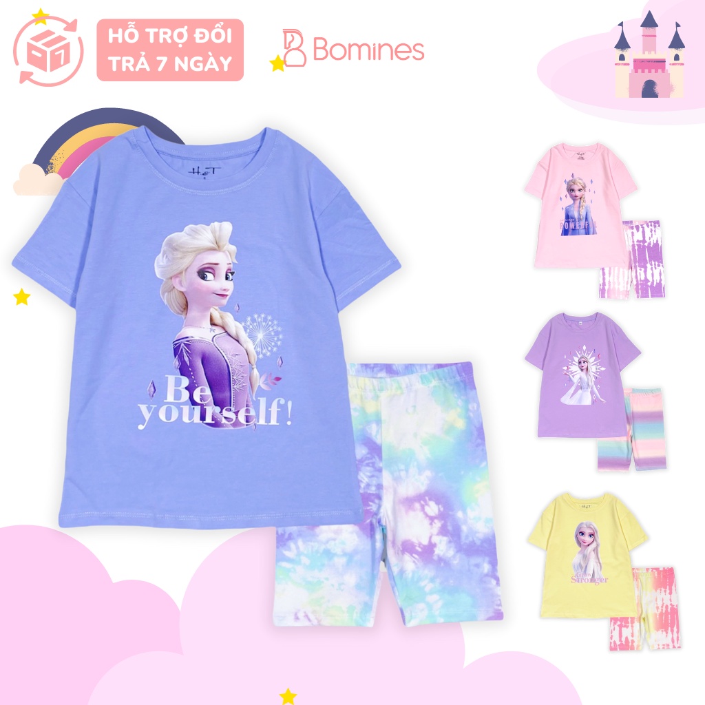 Đồ bộ bé gái Elsa BOMINES, đồ bộ thun cotton tay ngắn đủ size cho bé từ 4 đến 12 tuổi 12 - 36kg