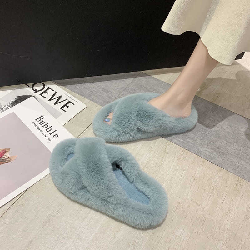 Dép Lười Bằng Vải Cotton Phủ Lông Thời Trang Thu Đông Dễ Thương Cho Nữ