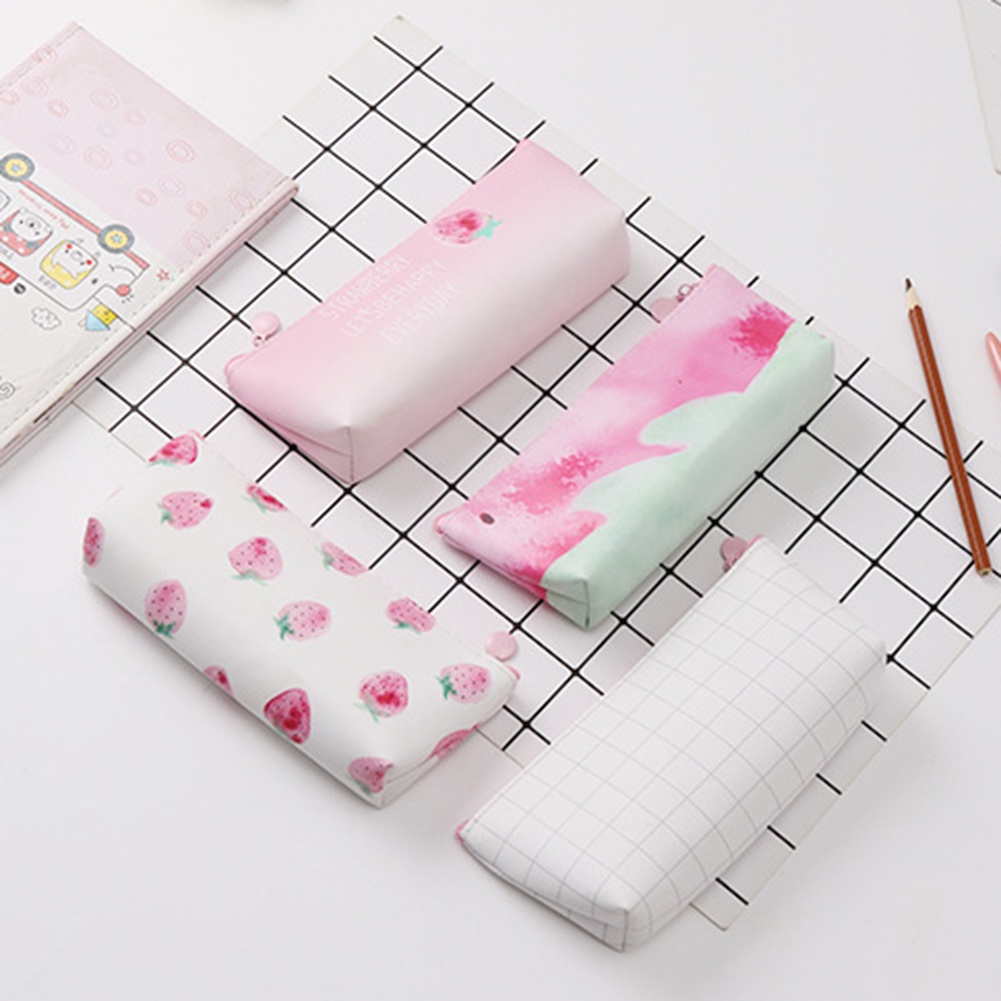 Túi Đựng Bút Giả Da In Hình Dâu Tây Dễ Thương Cho Nữ