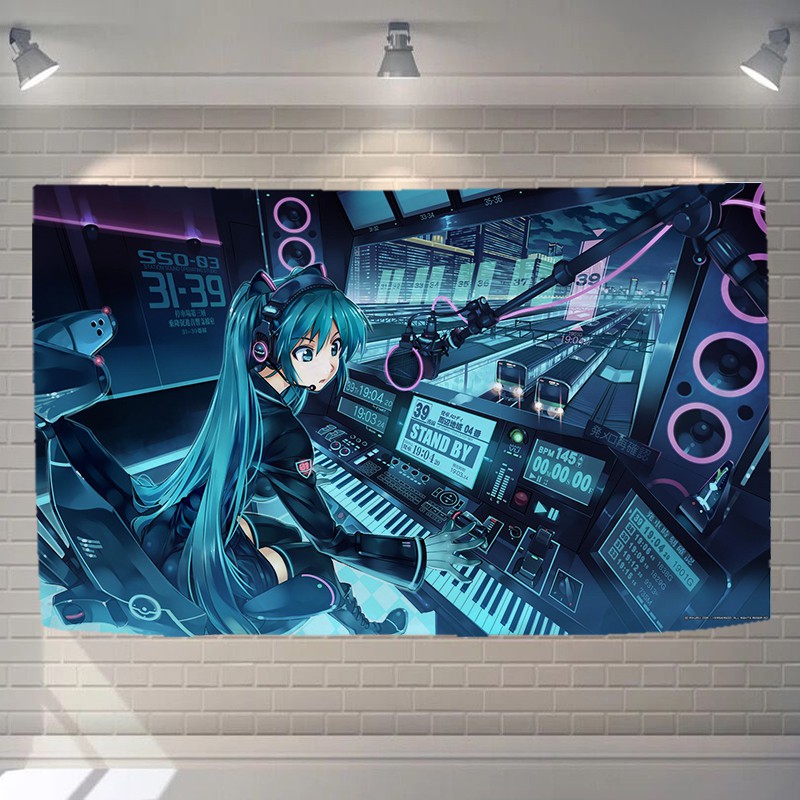 Tấm Vải Treo Tường Trang Trí Phông Nền Phòng Ngủ In Hình Anime Hatsune Miku Dễ Thương