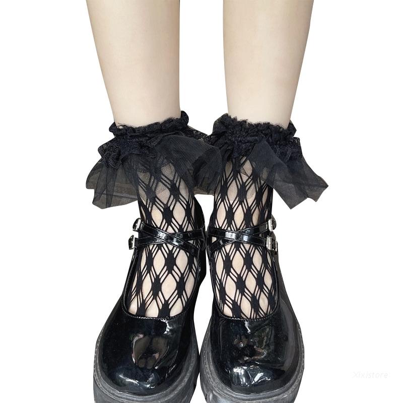 Vớ lưới ren xuyên thấu phong cách lolita gothic dành cho nữ