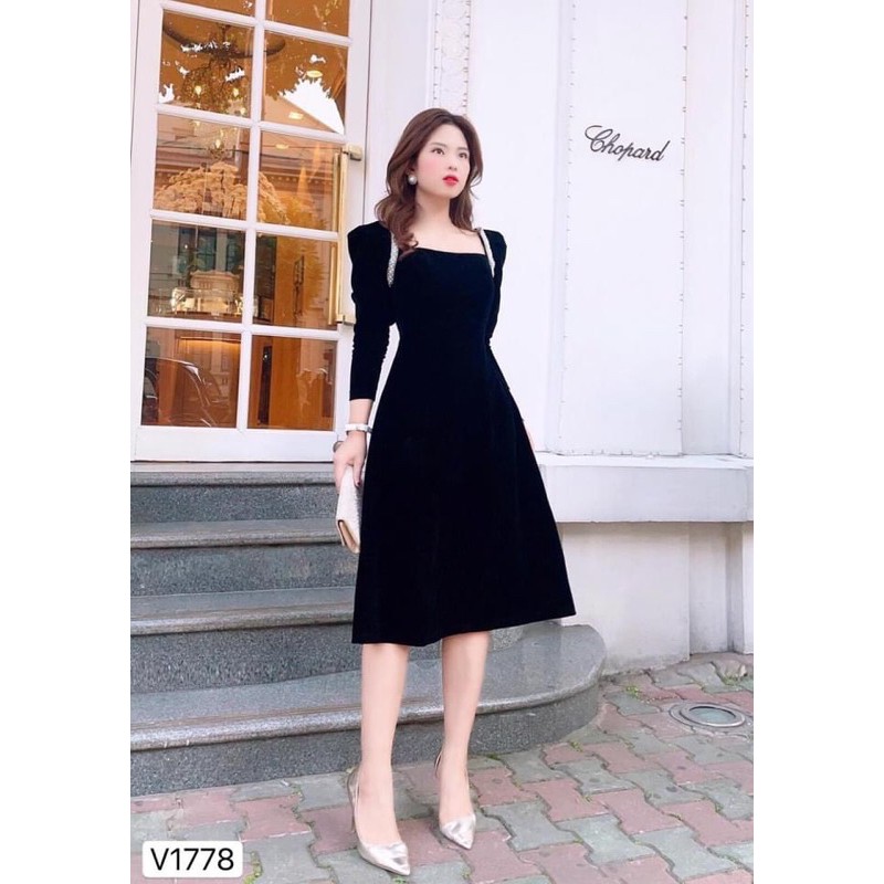 ⚡️ĐẦM NHUNG TAY BỒNG⚡️Đầm nhung cổ vuông tay bồng 2 màu đen đỏ | BigBuy360 - bigbuy360.vn