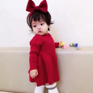 Váy len tăm đỏ cho bé gái