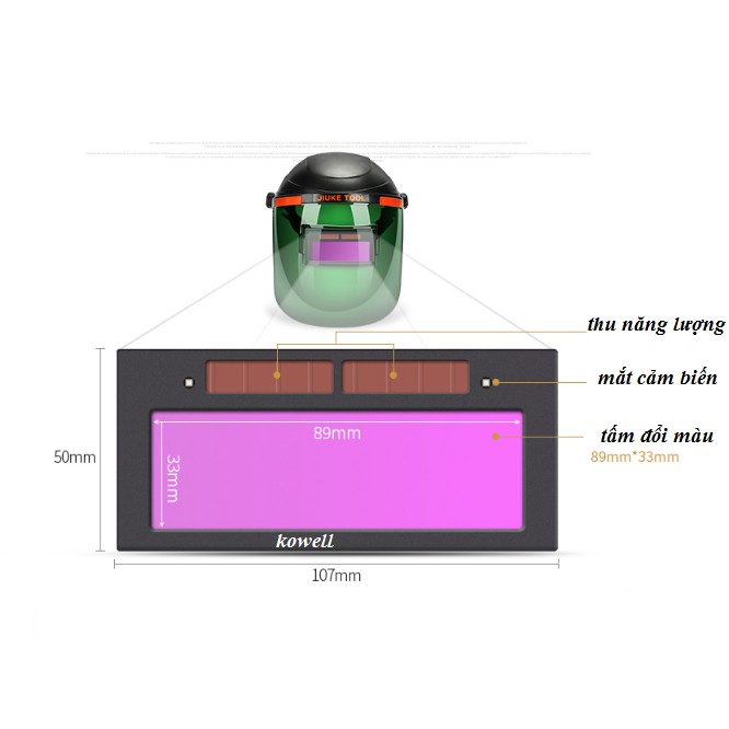 Mặt nạ hàn điện tử KW-200  Kính hàn điện tử Mũ hàn tự động Kính hàn tự động
