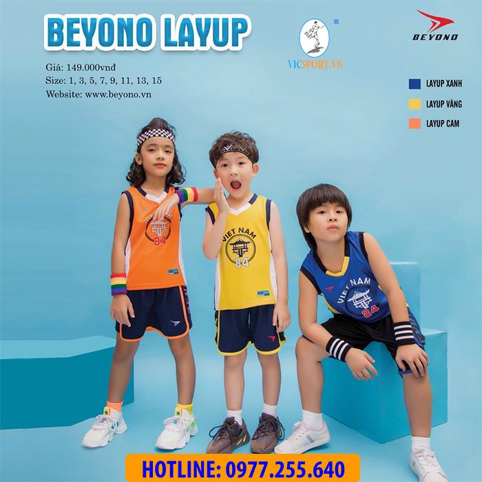 Quần Áo Bóng Rổ Trẻ Em Không Logo BEYONO LAYUP Xanh Biển Cao Cấp Cực Xịn Cho Bé - Vicsport