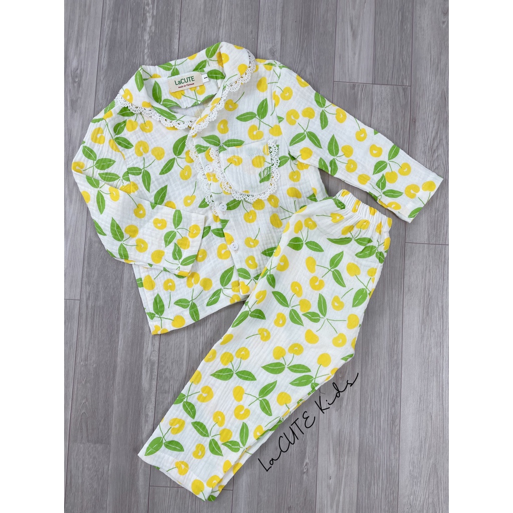 Bộ pijama dài tay chất muslin cho bé gái từ 1-5 tuổi
