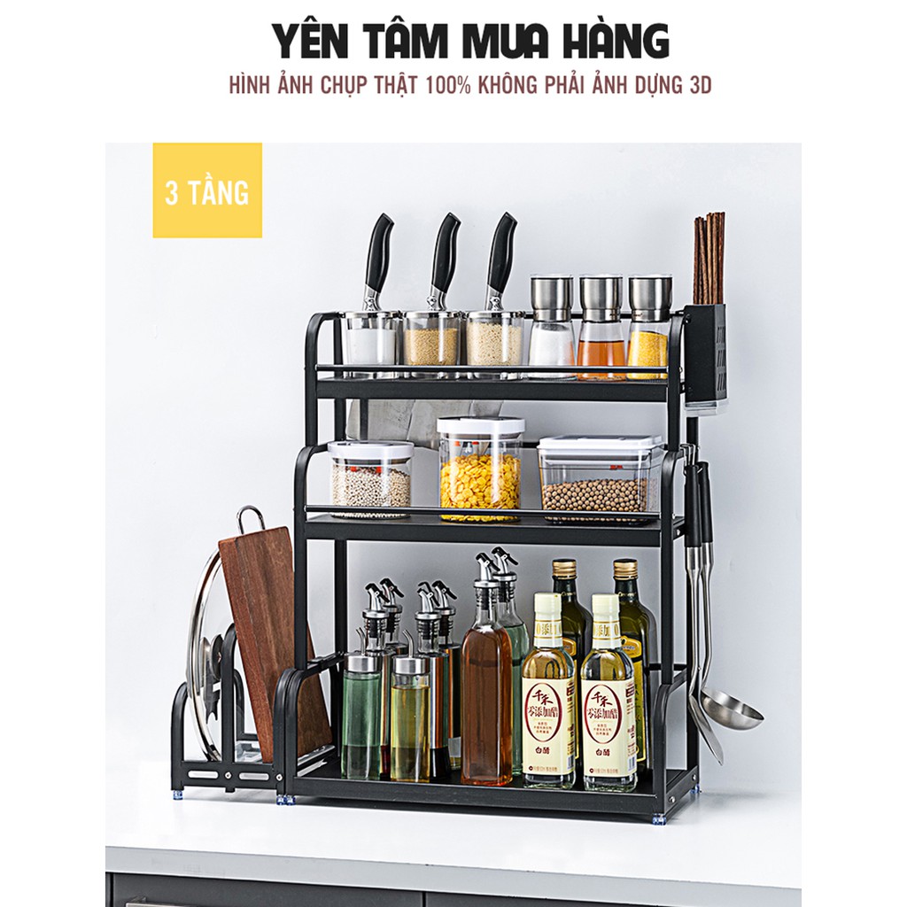 Kệ gia vị đa năng inox 304 sắp xếp gia vị dao, thớt, nắp xoong, muỗng đũa gọn gàng Hàng Cao Cấp