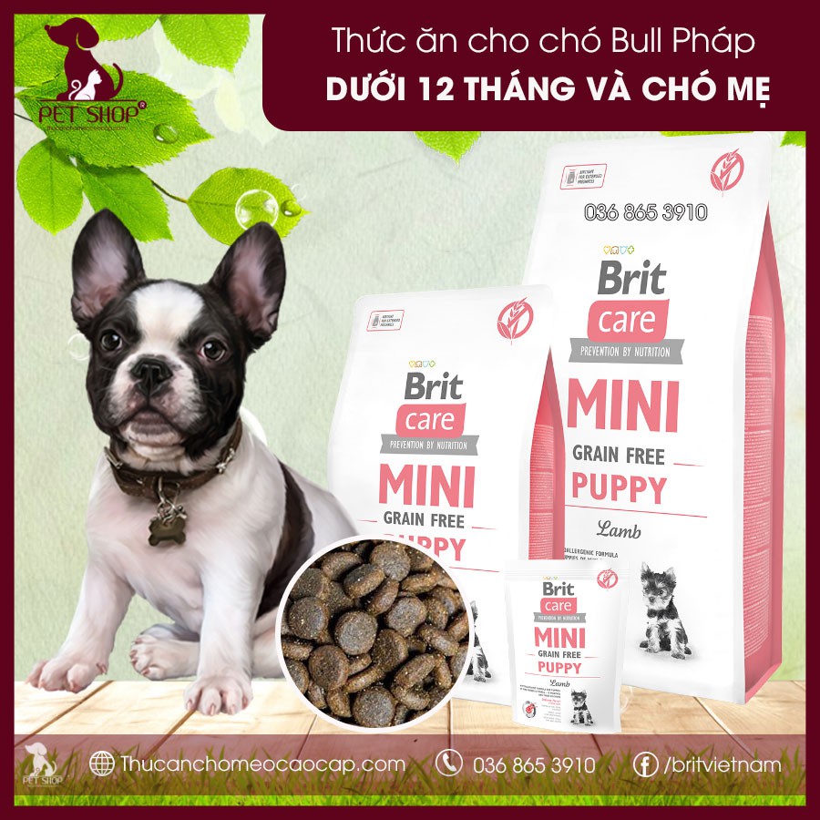 Thức Ăn Cho Chó Bull Pháp Dưới 12 Tháng Tuổi, Chó Mẹ Cho Con Bú - Brit Care Mini Grain Free Puppy