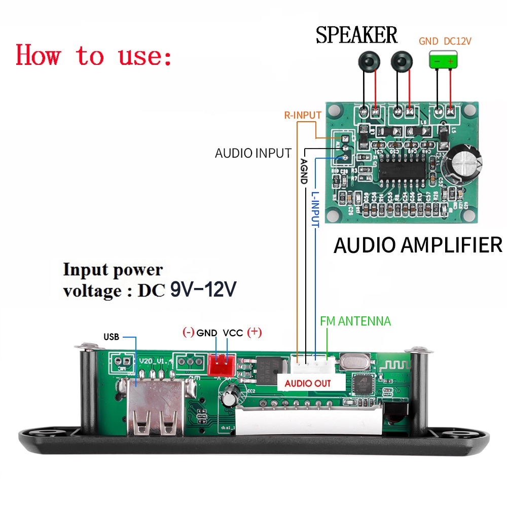 Bảng mạch giải mã Bluetooth 5.0 9V-12V MP3 WMA cho xe hơi USB TF FM MP3 kèm điều khiển từ xa