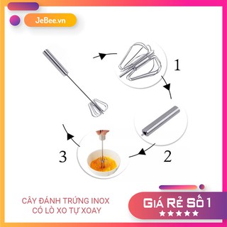 Cây đánh trứng inox có lò xo tự xoay