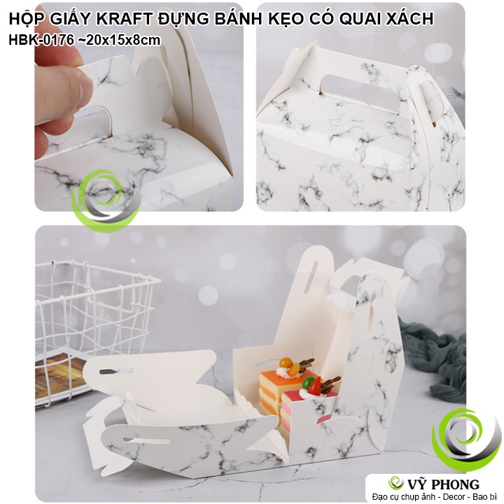 HỘP GIẤY ĐỰNG BÁNH KẸO GIẤY CRAFT / GIẤY TRẮNG MÀU CÓ QUAI XÁCH HỘP KRAFT ĐỰNG BÁNH KEM BÁNH CUỘN HBK-0176