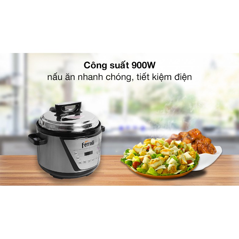 [Mã 254ELSALE giảm 7% đơn 300K] [HÀNG CHÍNH HÃNG] Nồi áp suất điện 5 lít đa năng Ferroli FPC900-D (Bảo hành 1 năm)