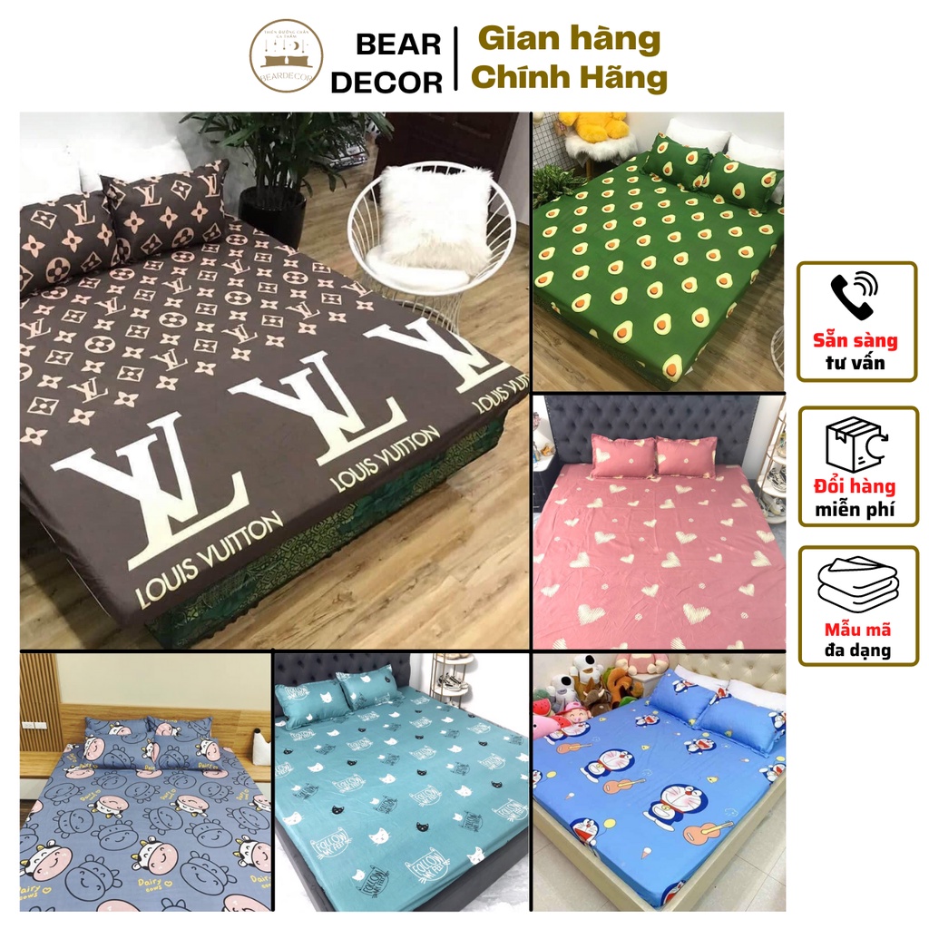 ( HOT SALE ) Ga gối poly bộ ga gối Cotton Hàn Quốc đáng yêu BEARDECOR miễn phí bo chun drap ga giường